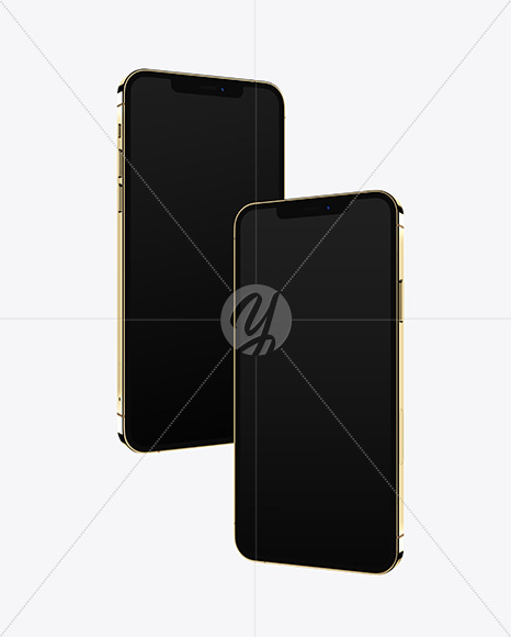 Two Apple iPhones 12 Pro Max Gold Mockup PSD #3