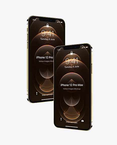 Two Apple iPhones 12 Pro Max Gold Mockup PSD #4