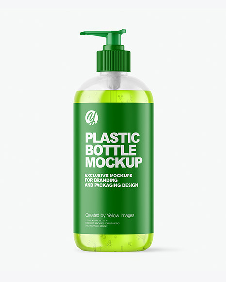 Download Color Liquid Cosmetic Bottle With Pump Mockup In Bottle Mockups On Yellow Images Object Mockups