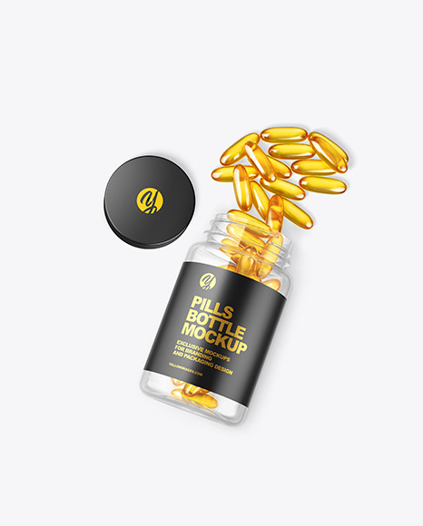 Clear Plastic Bottle w/ Omega Capsules Mockup