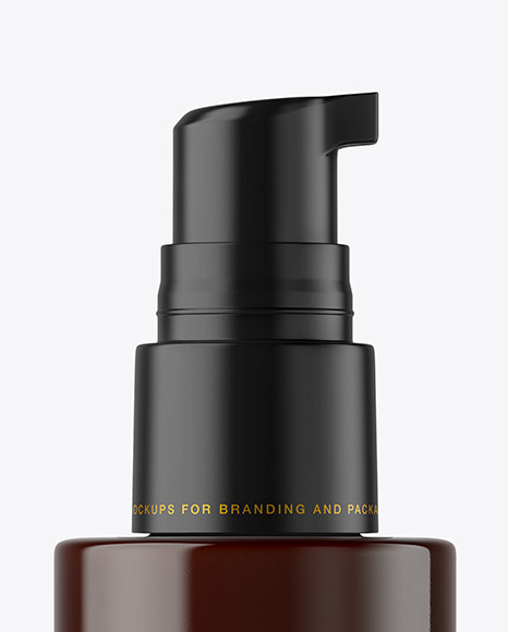 Dark Amber Cosmetic Bottle with Pump Mockup PSD #4