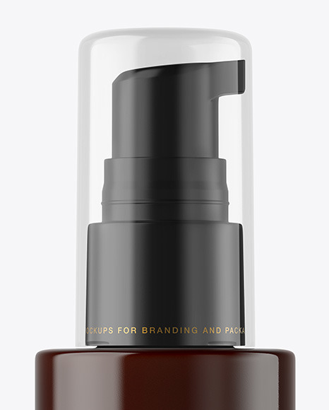 Dark Amber Cosmetic Bottle with Pump Mockup PSD #5