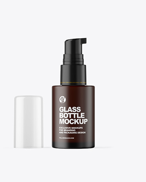 Frosted Dark Amber Cosmetic Bottle with Pump Mockup