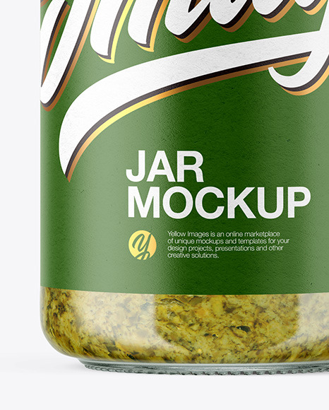 Clear Glass Jar with Pesto Sauce Mockup PSD #1