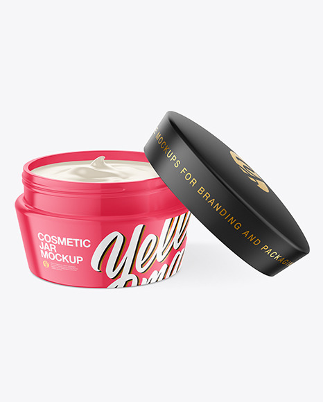 Opened Glossy Cosmetic Jar Mockup PSD #2