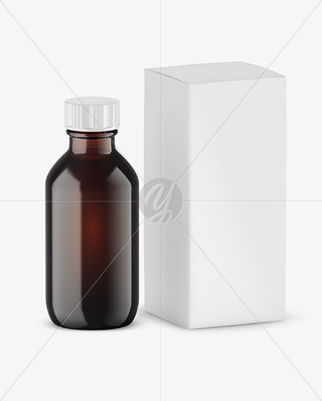 Dark Amber Glass Bottle w/ Box Mockup Dark Amber Glass Bottle w/ Box Mockup