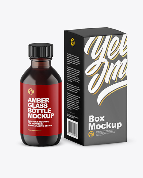 Dark Amber Glass Bottle w  Box Mockup PSD #2