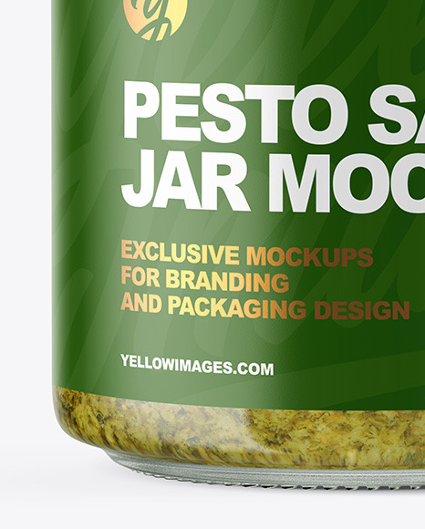 Clear Glass Jar with Pesto Sauce Mockup PSD #1