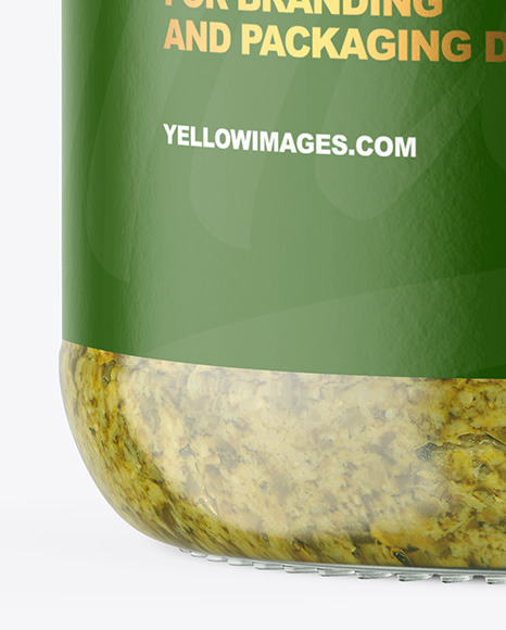 Clear Glass Jar with Pesto Sauce Mockup PSD #1