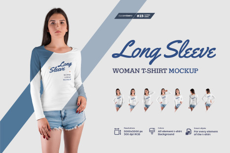 8 Long Sleeve Woman T-Shirt Mockup