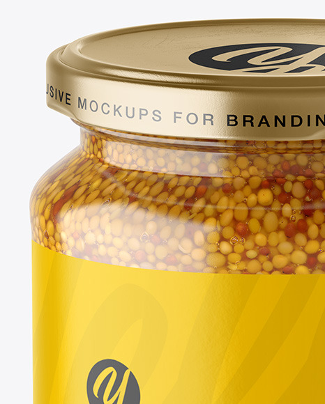 Download Clear Glass Jar with Wholegrain Mustard Mockup in Jar Mockups on Yellow Images Object Mockups