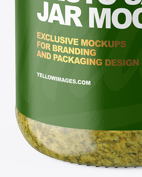 Clear Glass Jar with Pesto Sauce Mockup PSD #1