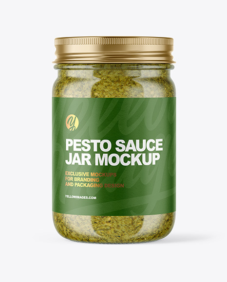 Clear Glass Jar with Pesto Sauce Mockup PSD #2