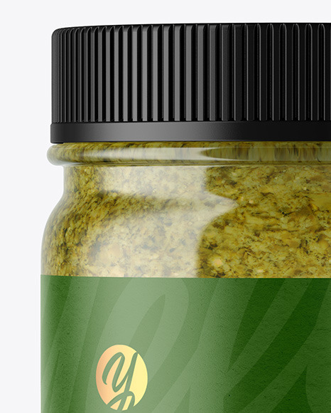 Clear Glass Jar with Pesto Sauce Mockup PSD #1