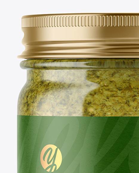 Clear Glass Jar with Pesto Sauce Mockup PSD #6