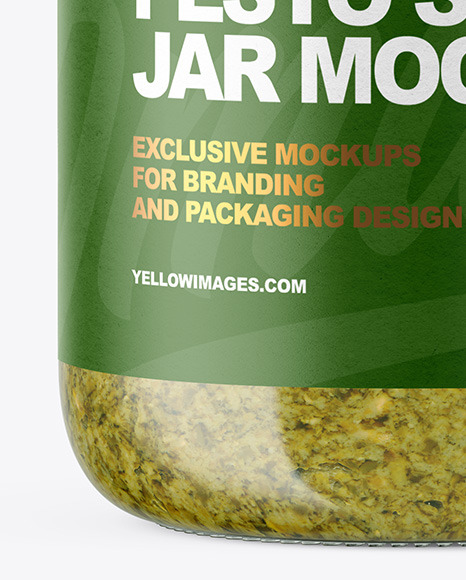 Clear Glass Jar with Pesto Sauce Mockup PSD #7