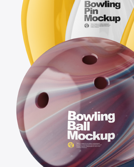 Glossy Bowling Pins w  Bowling Ball Mockup PSD #1