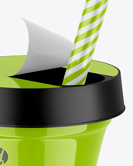 Download Glossy Yogurt Cup w/ Straw Mockup in Cup & Bowl Mockups on Yellow Images Object Mockups