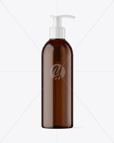 Amber Cosmetic Bottle with Pump Mockup Amber Cosmetic Bottle with Pump Mockup