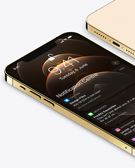 iPhones 12 Pro Max Gold Mockup Scene PSD #2