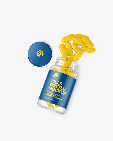 Clear Plastic Bottle w/ Pills Mockup