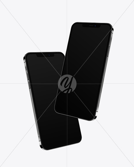 Two Apple iPhones 12 Pro Max Graphite Mockup PSD #3