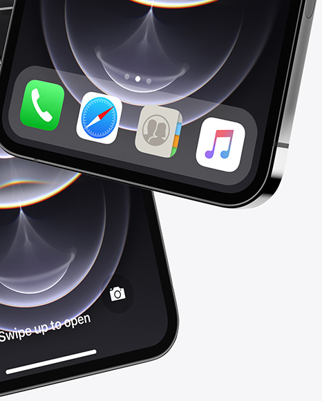 Two Apple iPhones 12 Pro Max Graphite Mockup PSD #1