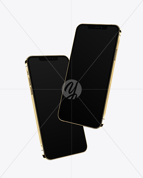 Free Two Apple iPhones 12 Pro Max Gold Mockup