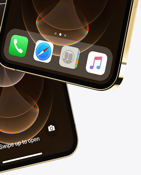 Two Apple iPhones 12 Pro Max Gold Mockup PSD #1