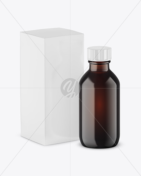 Free Dark Amber Glass Bottle w/ Box Mockup