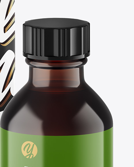 Dark Amber Glass Bottle w  Box Mockup PSD #2