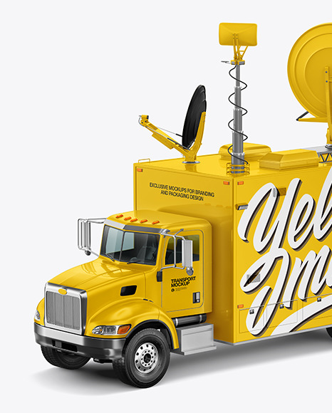 TV Truck Mockup - Half Side View (High-Angle Shot)