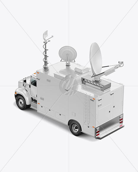 Free TV Truck Mockup - Back Half Side View (High-Angle Shot)