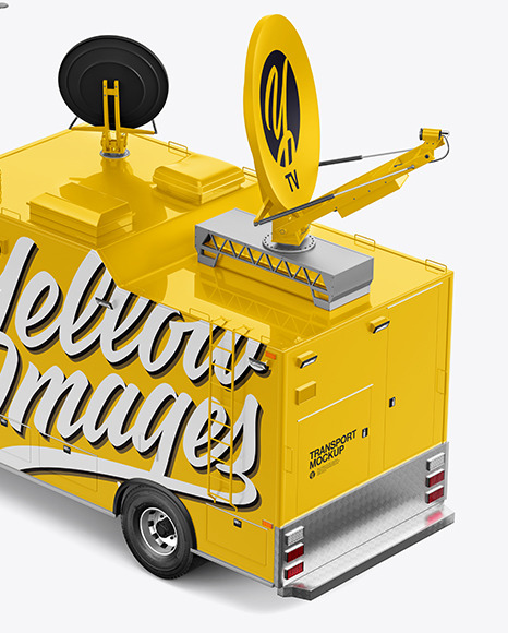 TV Truck Mockup - Back Half Side View (High-Angle Shot) broadcasts 46501