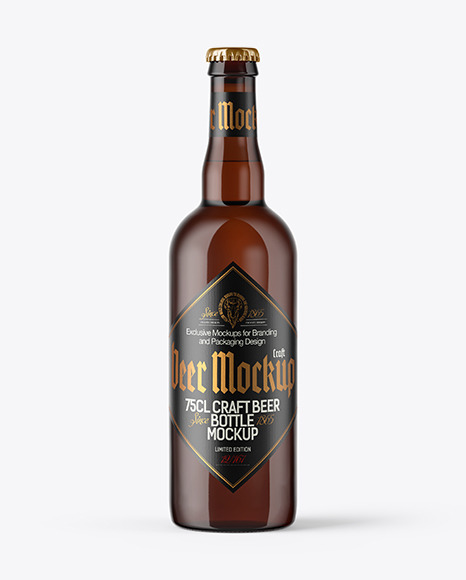 750ml Amber Craft Beer Bottle Mockup