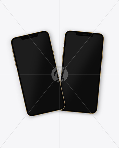 Free Two Apple iPhones 12 Pro Max Gold Mockup