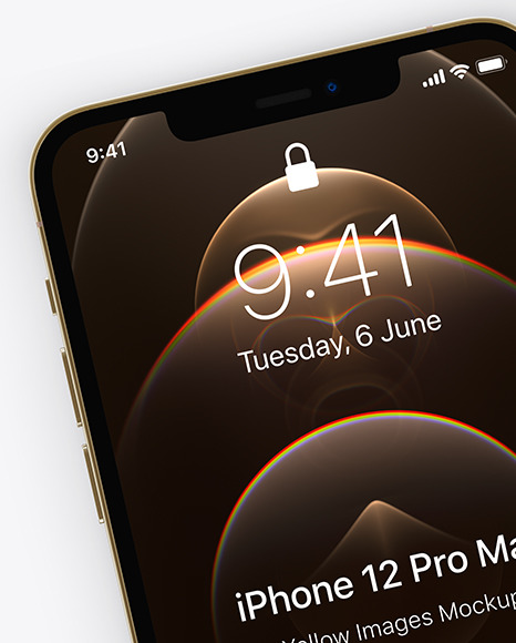 Two Apple iPhones 12 Pro Max Gold Mockup PSD #3