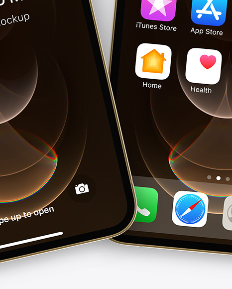 Two Apple iPhones 12 Pro Max Gold Mockup PSD #4