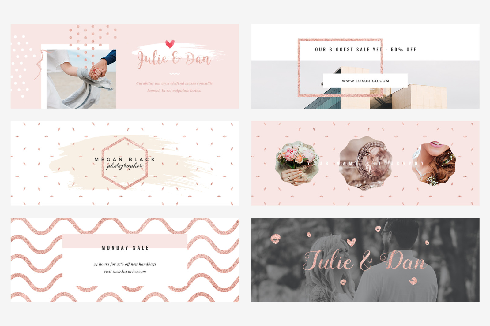 Rose Gold Facebook Cover Pack, Photography Facebook Cover on Yellow