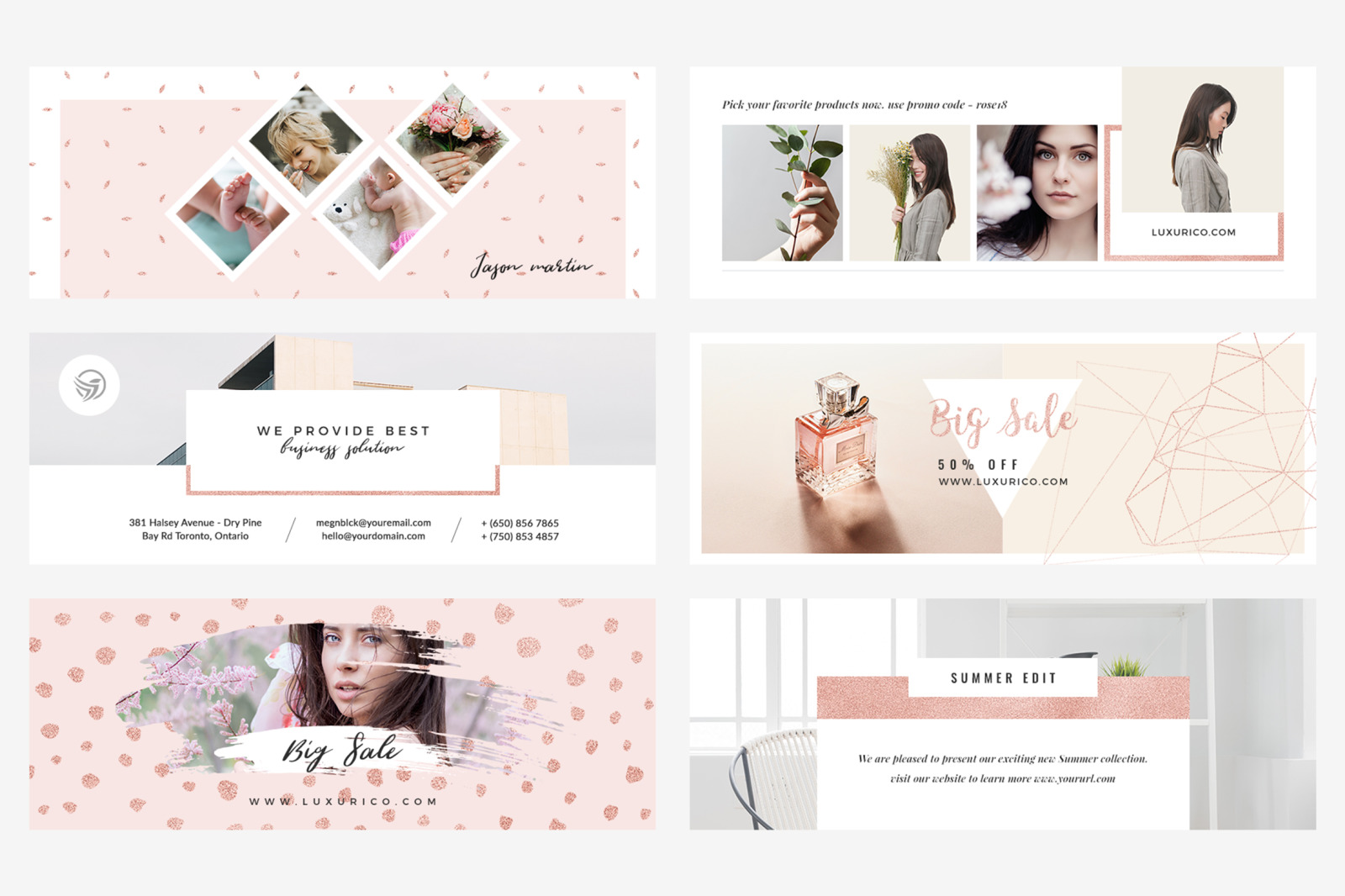 Rose Gold Facebook Cover Pack, Photography Facebook Cover on Yellow