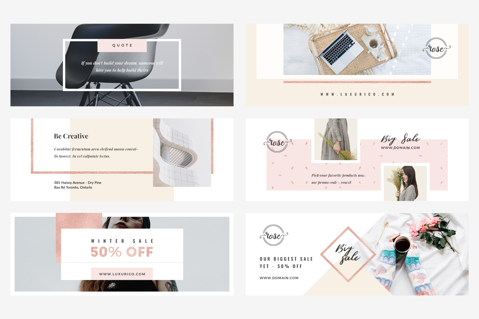 Rose Gold Facebook Cover Pack, Photography Facebook Cover on Yellow