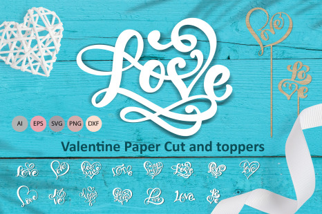 Love Valentine Paper Cut and toppers