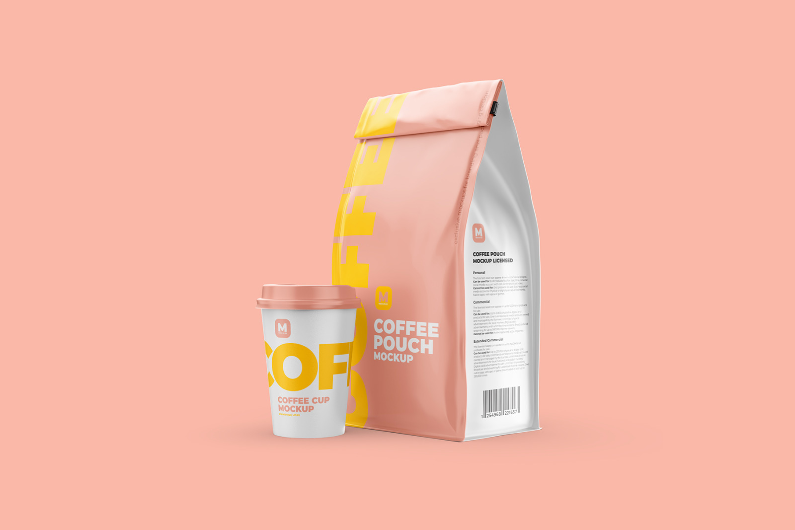 Download Coffee Pouch Back Half Side With Cup In Packaging Mockups On Yellow Images Creative Store