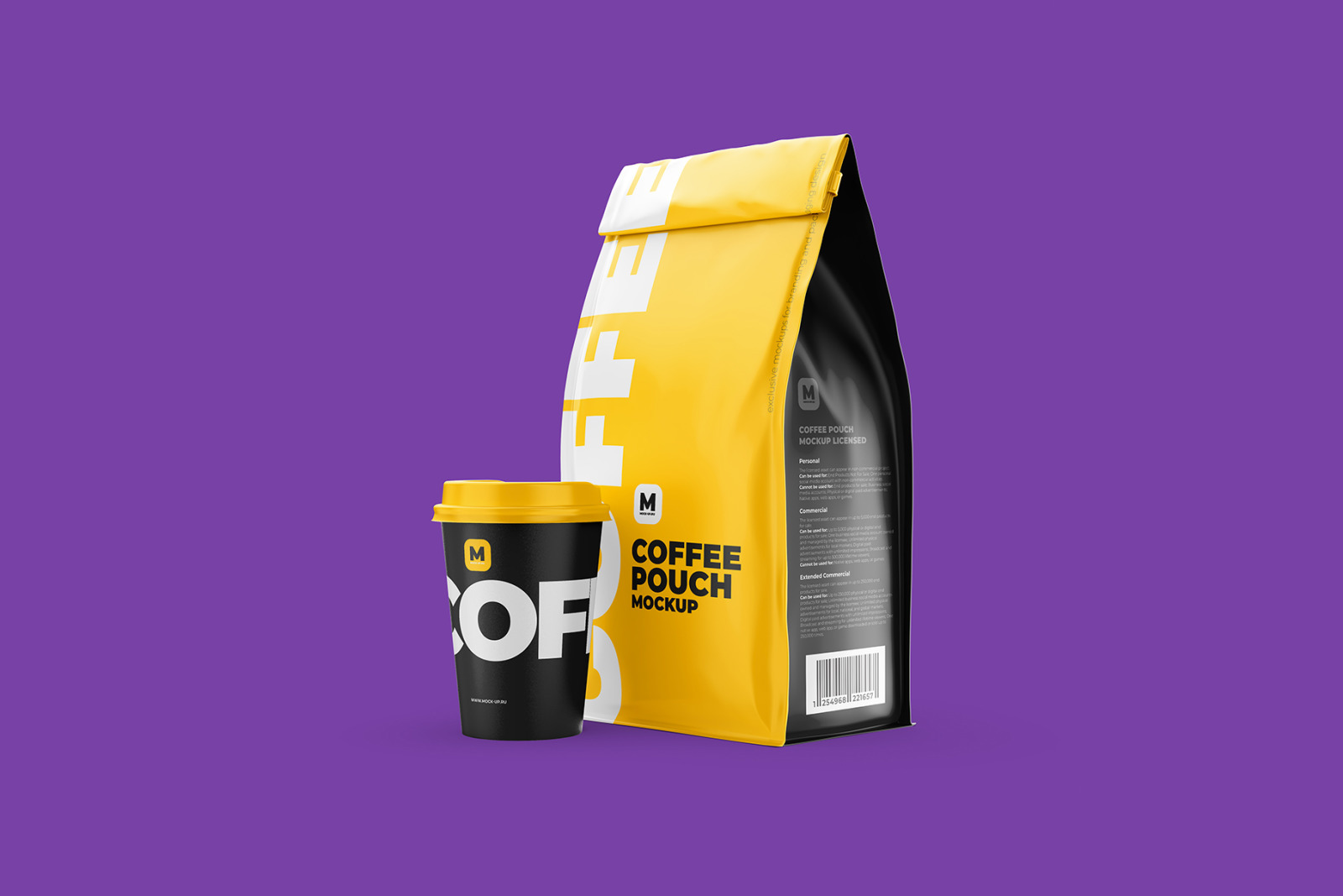 Download Coffee Pouch Back Half Side With Cup In Packaging Mockups On Yellow Images Creative Store