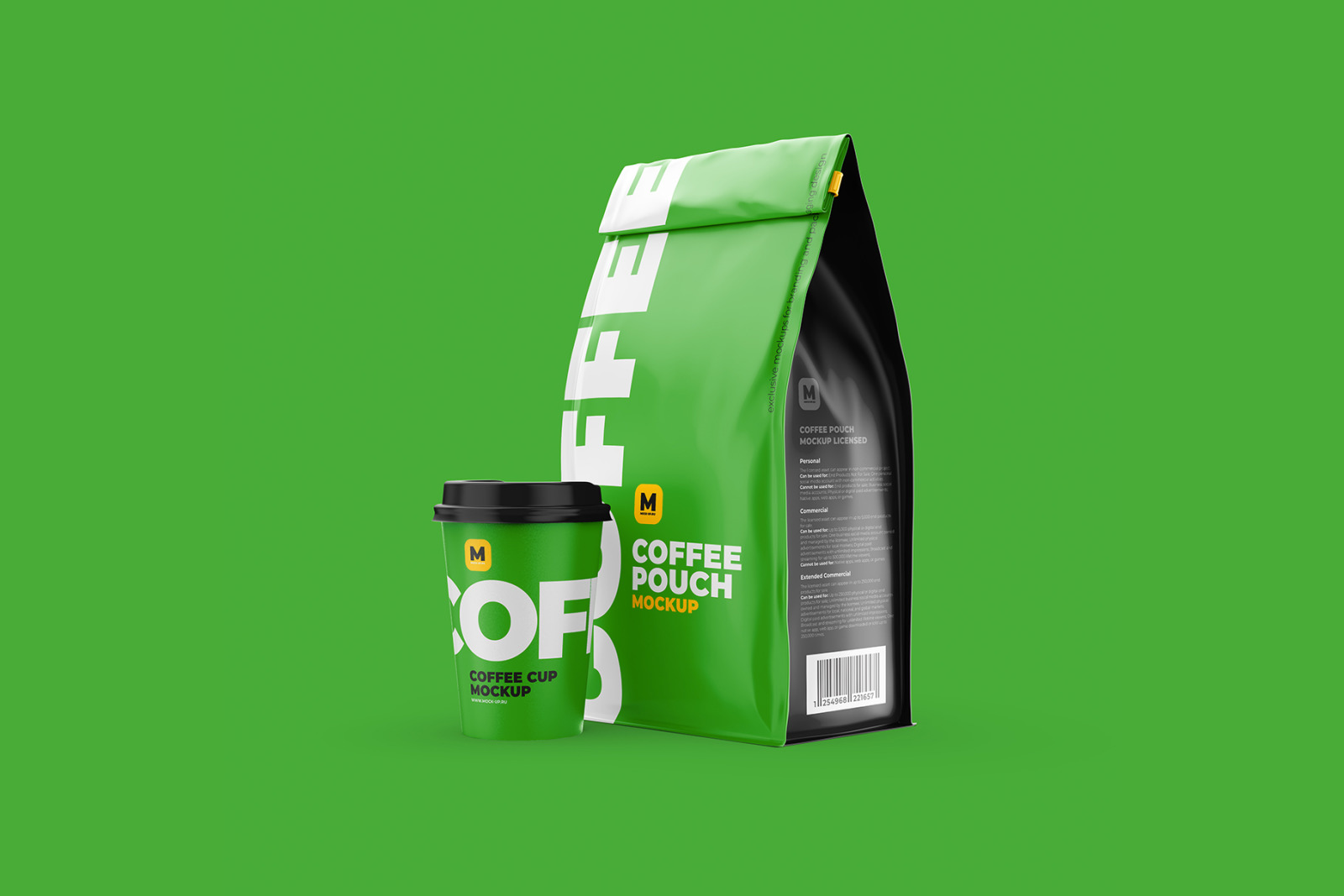 Download Coffee Pouch Back Half Side With Cup In Packaging Mockups On Yellow Images Creative Store