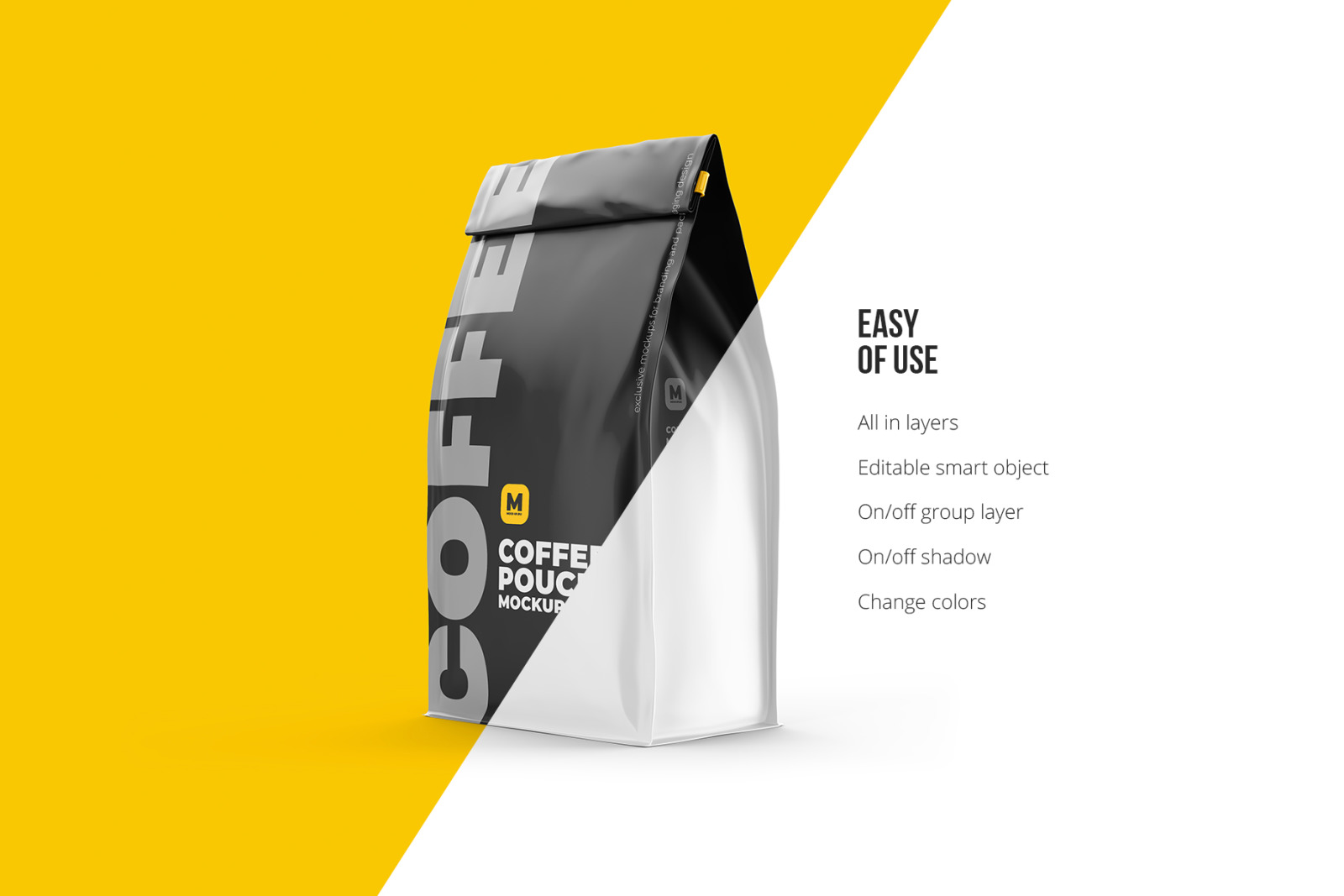 Download Coffee Pouch Mockup Back Half Side View In Packaging Mockups On Yellow Images Creative Store