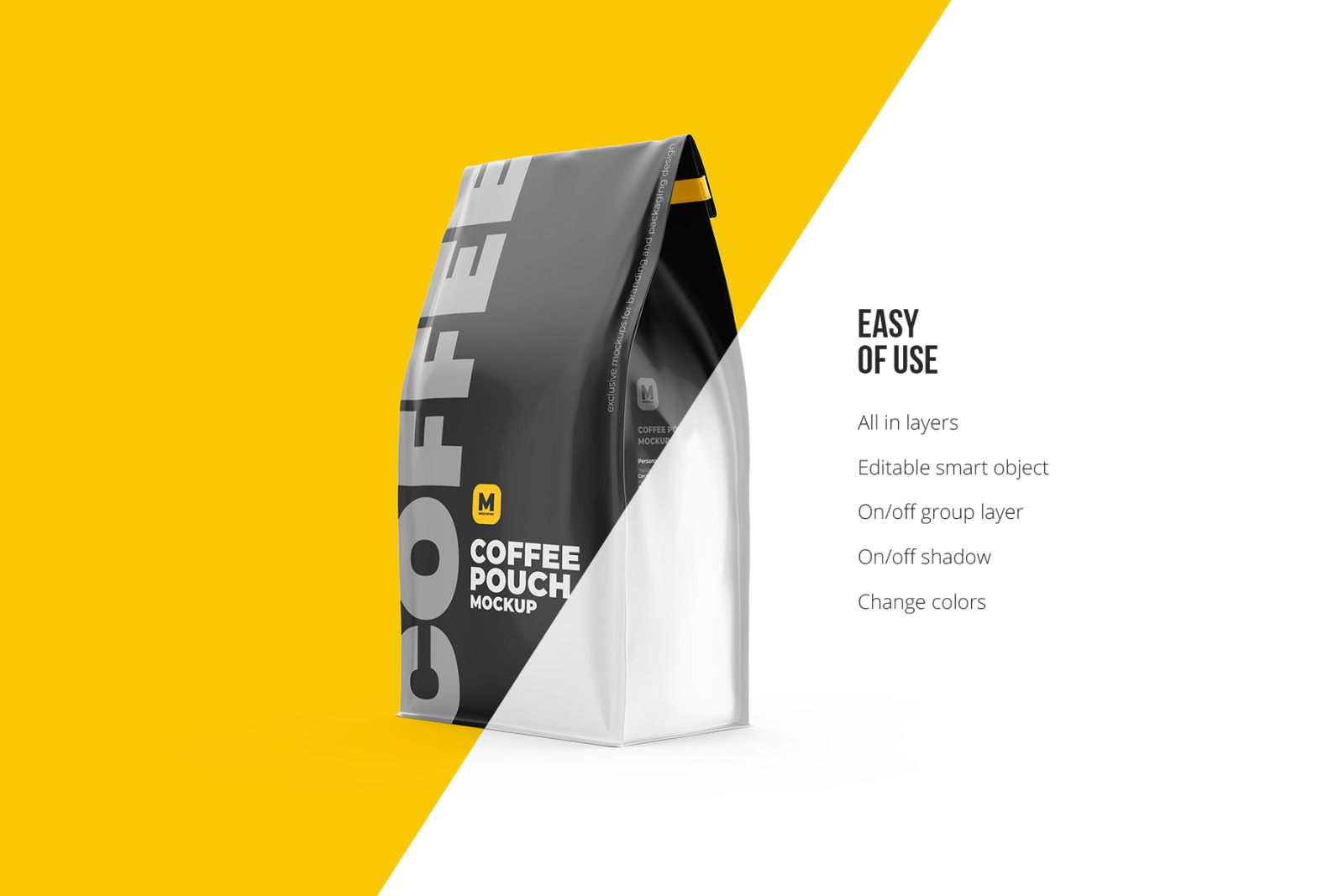 Download Coffee Pouch Mockup Half Side View In Packaging Mockups On Yellow Images Creative Store