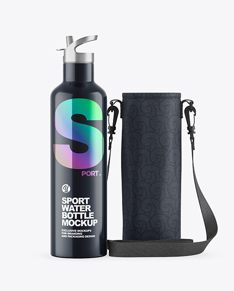 Glossy Water Bottle W Case Mockup PSD #2