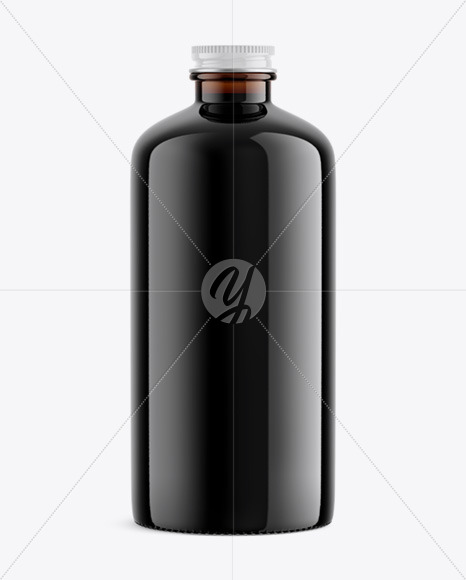 Free Amber Glass Bottle with Dark Drink Mockup