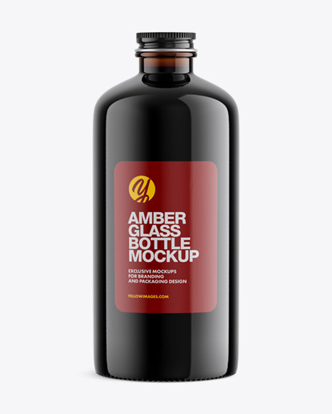 Amber Glass Bottle with Dark Drink Mockup